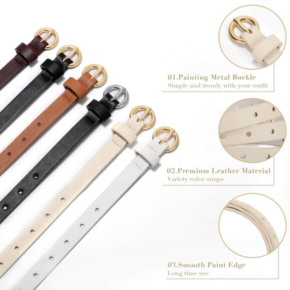 2 Pack Women Skinny Belts For Jeans Dress Thin Faux Leather Belt For 8475 - Picture 3 of 6